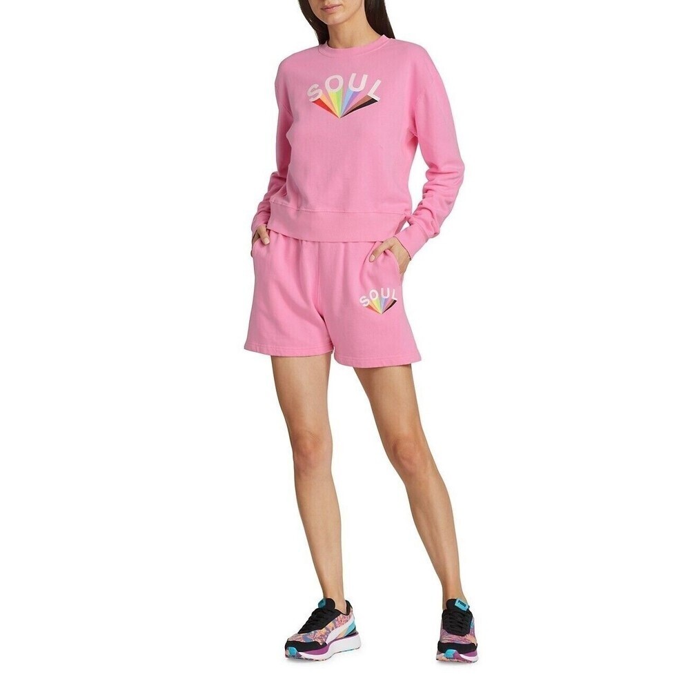 Soulcycle Pullover Top Women Medium Pink Graphic Mattie Crop Sweatshirt Cotton - Picture 2 of 11